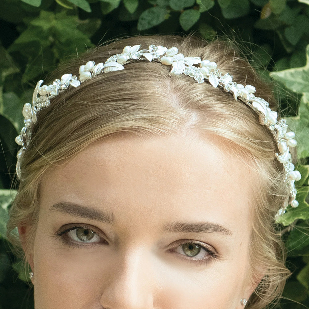Ivory and Co Silver Crystal and Pearl Bridal Hair Vine, FUCHSIA