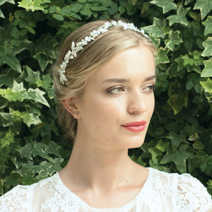 
            
                Load image into Gallery viewer, Ivory and Co Silver Crystal and Pearl Bridal Hair Vine, FUCHSIA
            
        