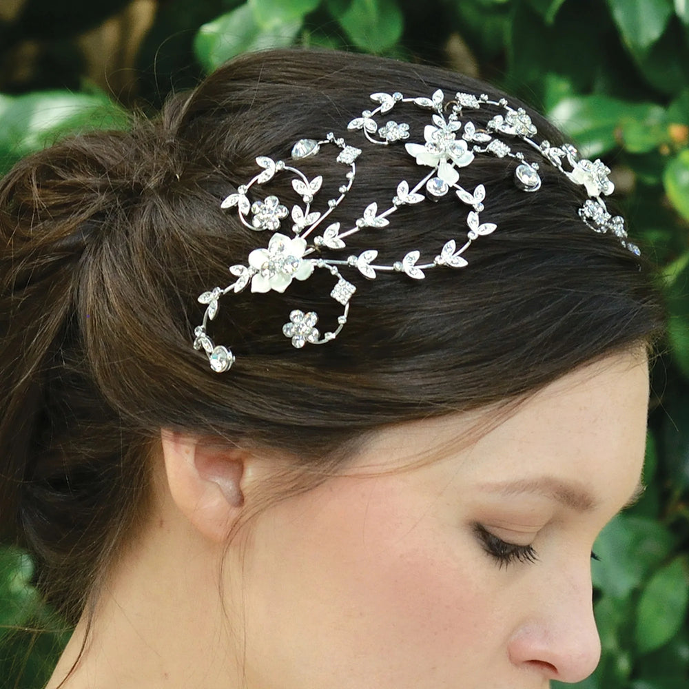 Ivory and Co Silver Floral Bridal Headpiece with Crystals Headband GRETCHEN