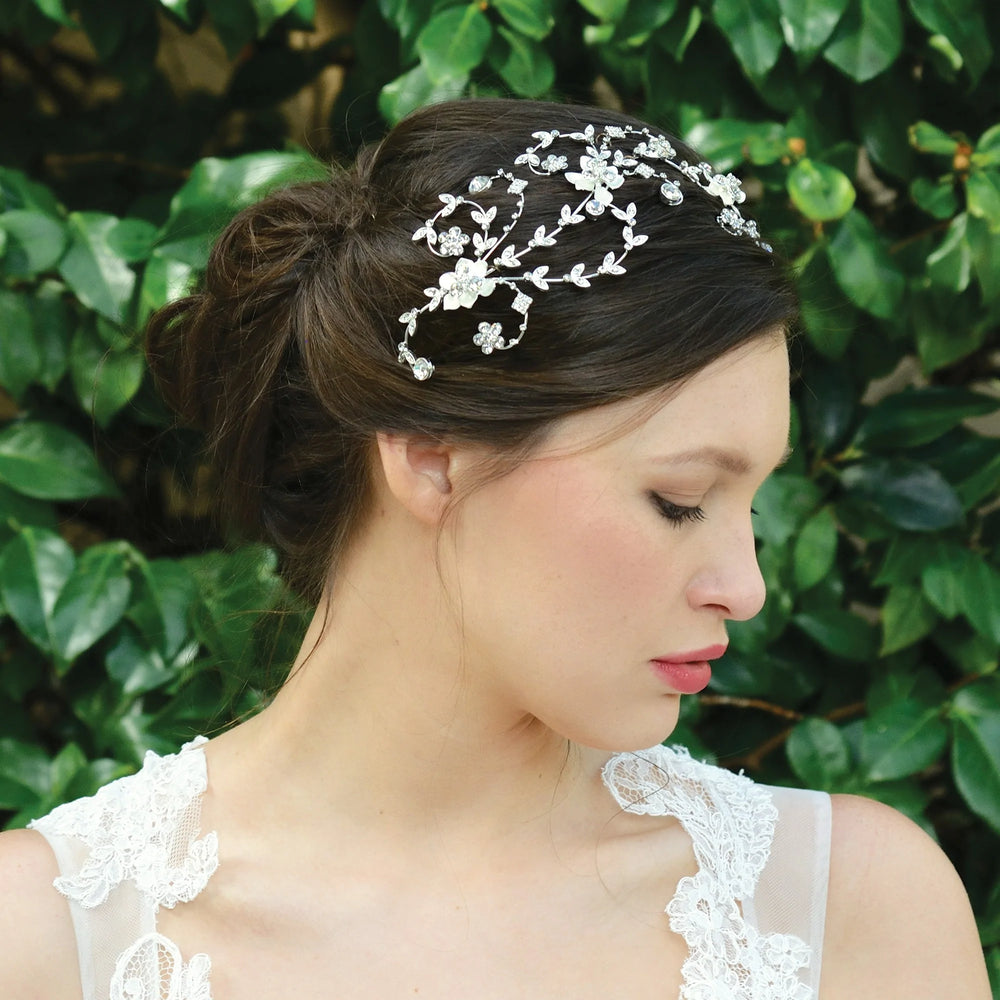 Ivory and Co Silver Floral Bridal Headpiece with Crystals Headband GRETCHEN