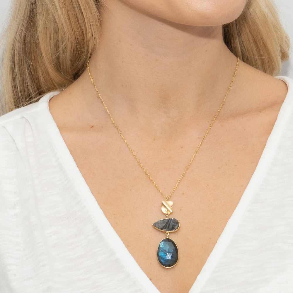 
            
                Load image into Gallery viewer, Labradorite &amp;amp; Desert Drussy Drop Necklace Pendant
            
        