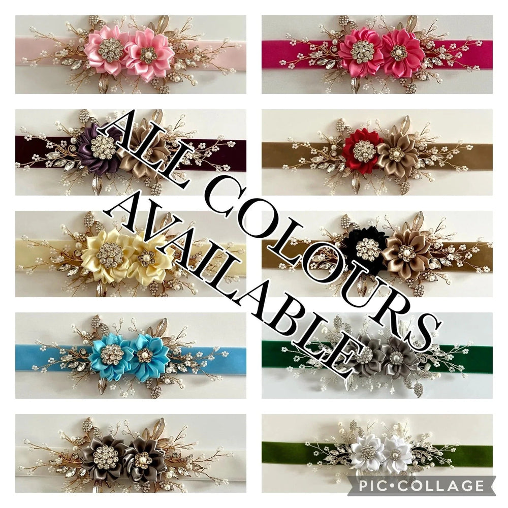 Lilac Flower Girl Belt Sash, Floral Bridal Belt, Velvet Wedding Dress Belt, All colours, TT437