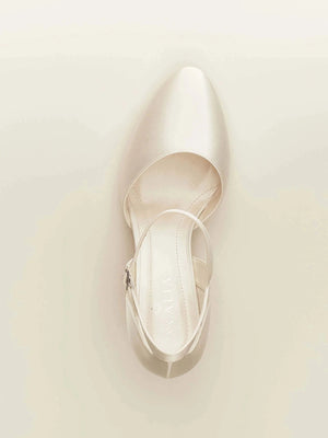Low Block Heel Wedding Shoes in Ivory Satin, STAR