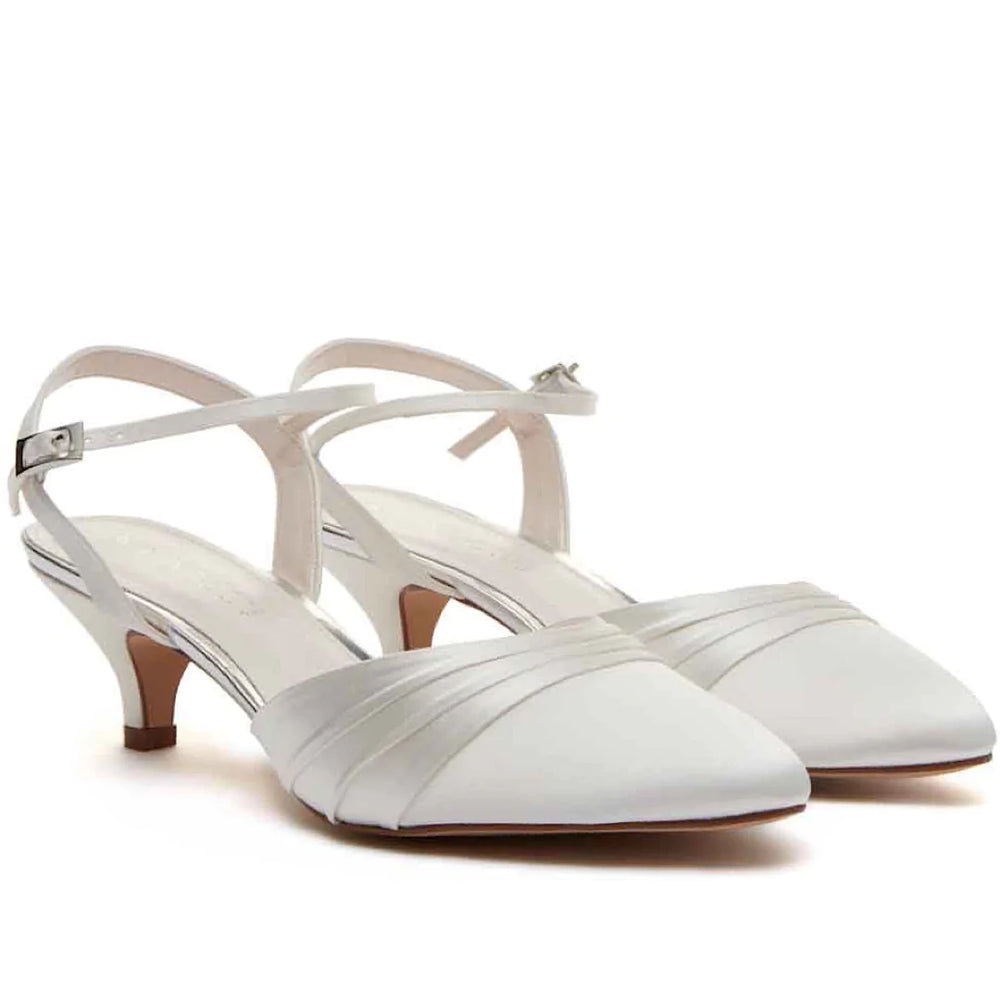 
            
                Load image into Gallery viewer, Low Heel Wedding Shoe By Rainbow Club, Ivory Satin, Julie
            
        