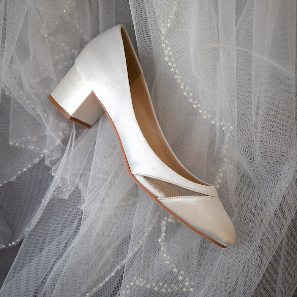Low Heel Wedding Shoe, Ivory Satin, By Perfect Bridal, Emily