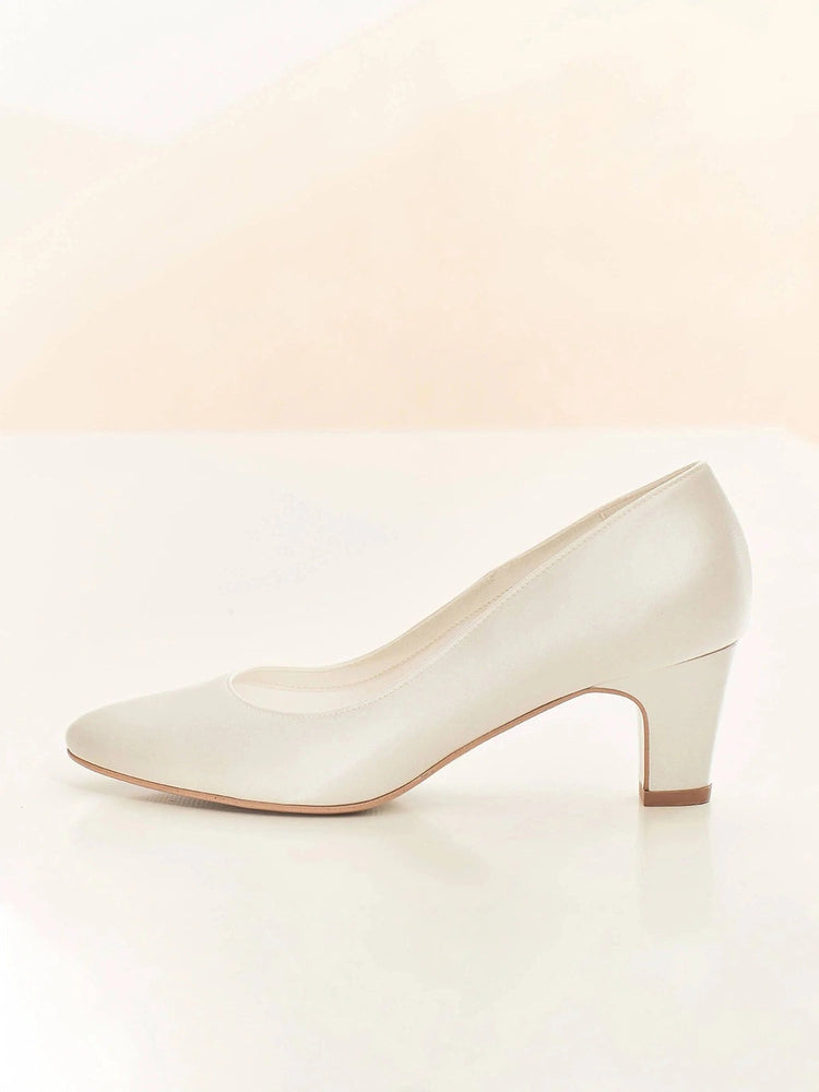 Low Heel Wedding Shoes, Ivory Satin Block Heel, Grace