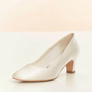 Low Heel Wedding Shoes, Ivory Satin Block Heel, Grace