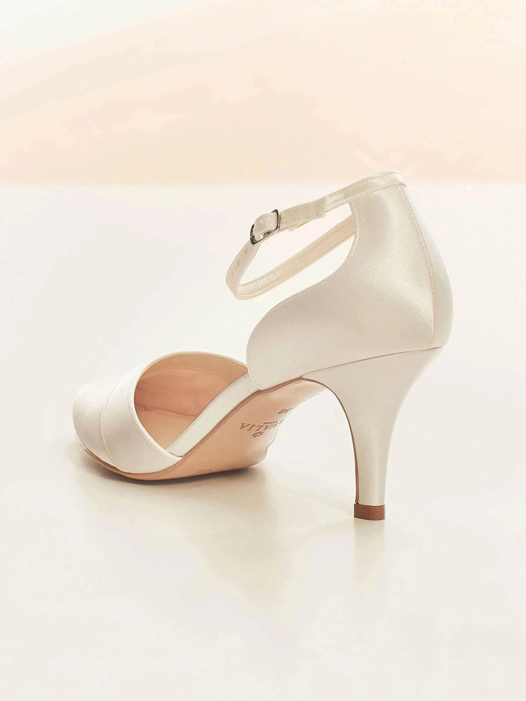 Low Heel Wedding Shoes, Ivory Satin Bridal Heels, MIRA