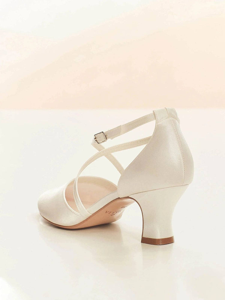 
            
                Load image into Gallery viewer, Low Heel Wedding Shoes in Ivory Satin, SALLY
            
        