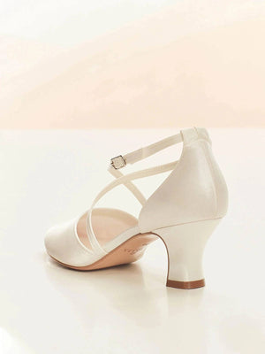 Low Heel Wedding Shoes in Ivory Satin, SALLY