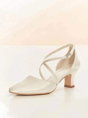 
            
                Load image into Gallery viewer, Low Heel Wedding Shoes in Ivory Satin, SALLY
            
        