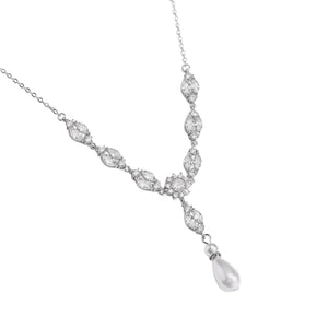 Pearl Drop Necklace with Crystals, 9057