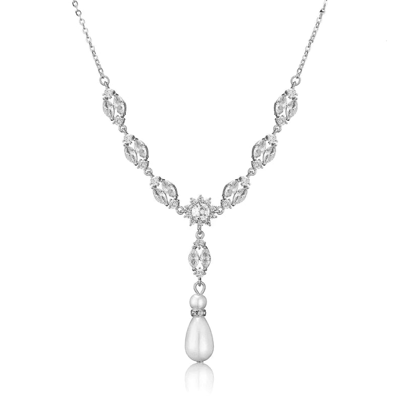 Pearl Drop Necklace with Crystals, 9057