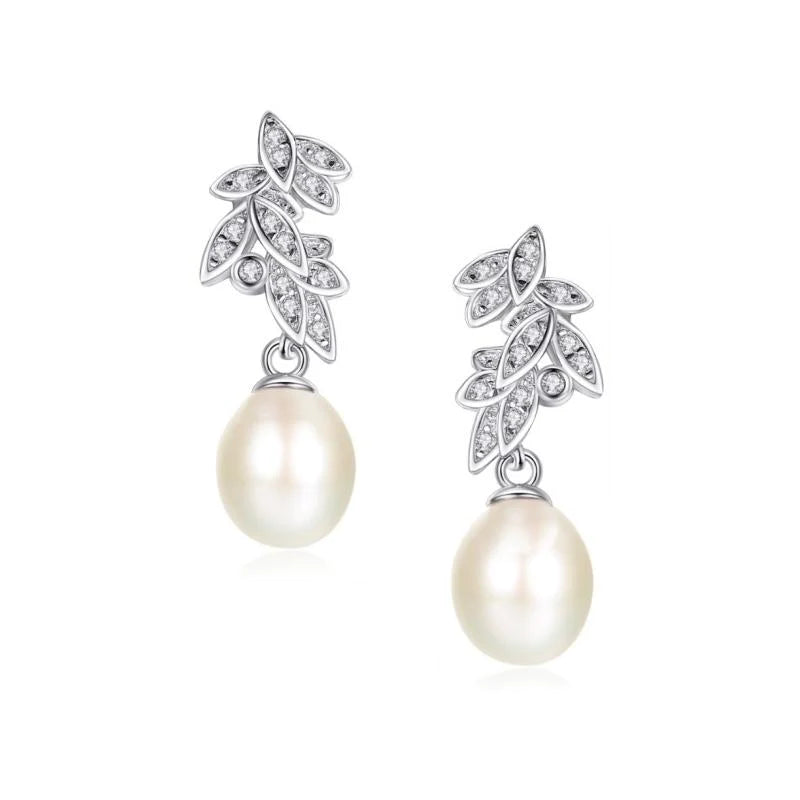 Pearl Drop Wedding Earrings, Ivory or Pink Pearl