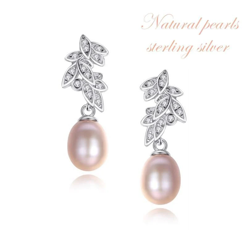 Pearl Drop Wedding Earrings, Ivory or Pink Pearl