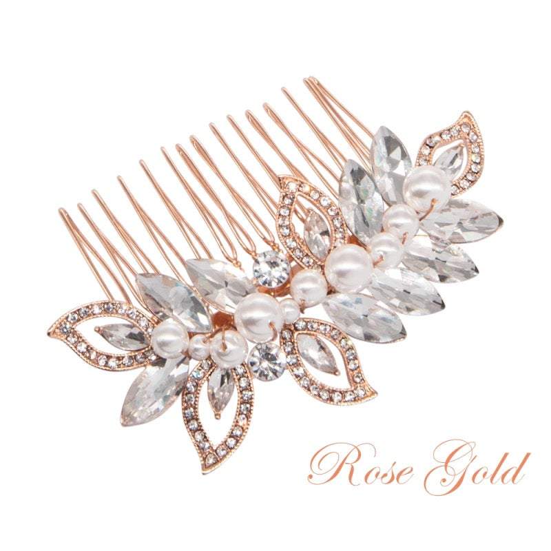 Pearl Shimmer Wedding Hair Comb, Headdress, Silver, Gold or Rose Gold 6036,6037,6035-Silver