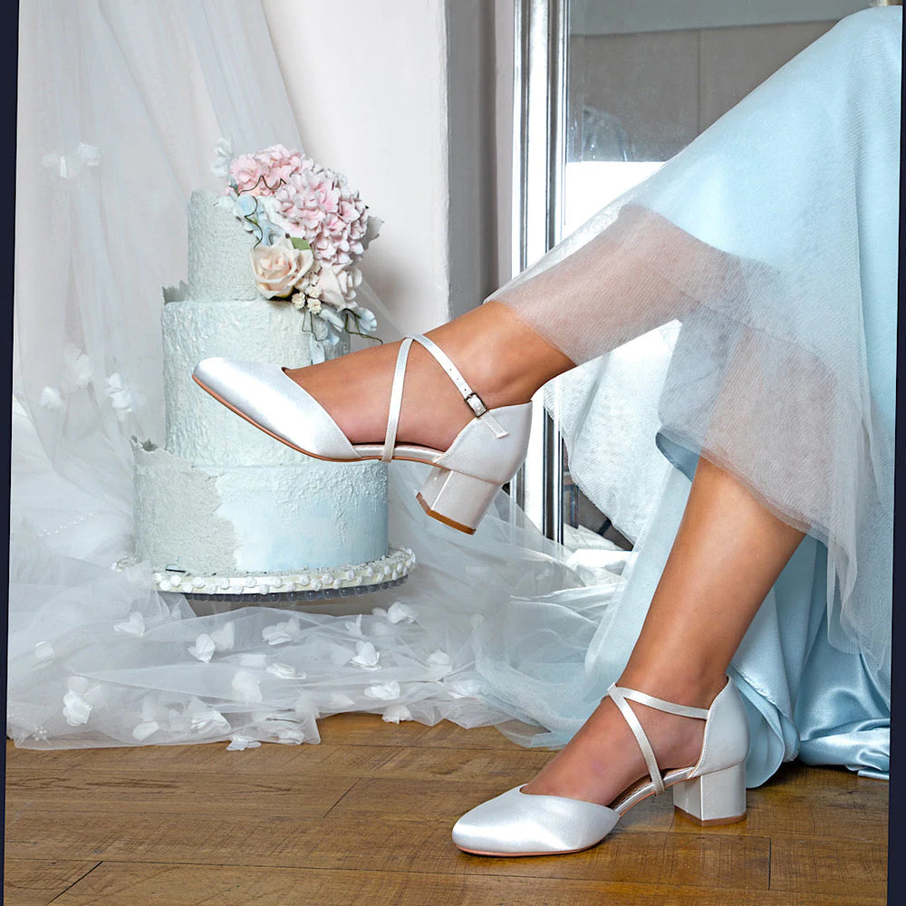 Perfect Bridal Ivory Satin Block Heel Wedding Shoes, Size 8, Remi **SALE**