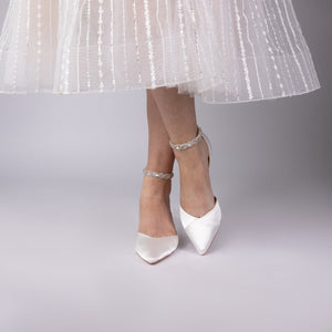Perfect Bridal Wedding Shoe Ivory Satin Crystal Ankle Strap, Summer