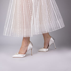 Perfect Bridal Wedding Shoe Ivory Satin Pearl & Diamanté Brooch High Heel, Pippa