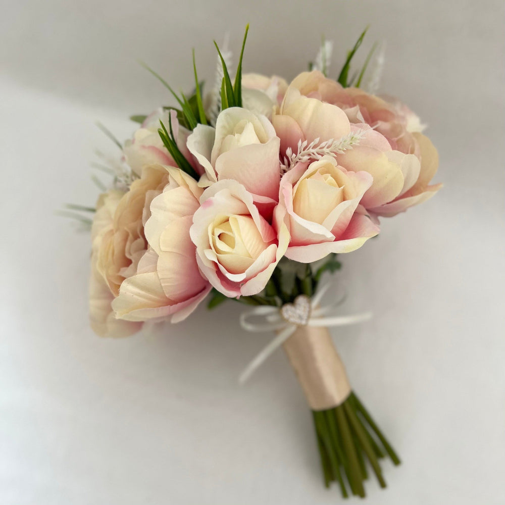 Pink & Cream Wedding Bouquet, Artificial Wedding Flowers, Silk Bridal Bouquet, FL19