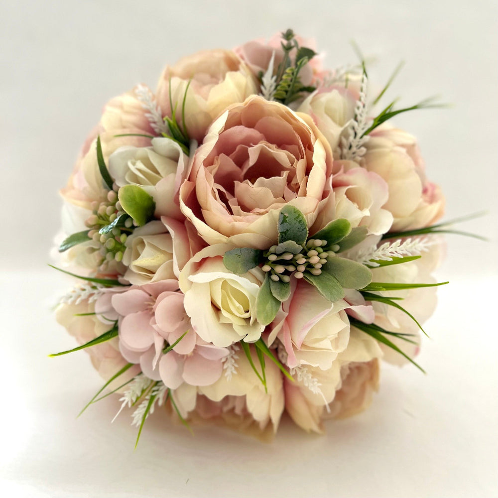 Pink & Cream Wedding Bouquet, Artificial Wedding Flowers, Silk Bridal Bouquet, FL19