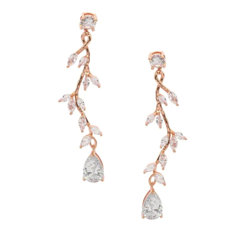 Rose Gold Crystal Chandelier Wedding Earrings 7720 - Topknot Tiaras & Veils