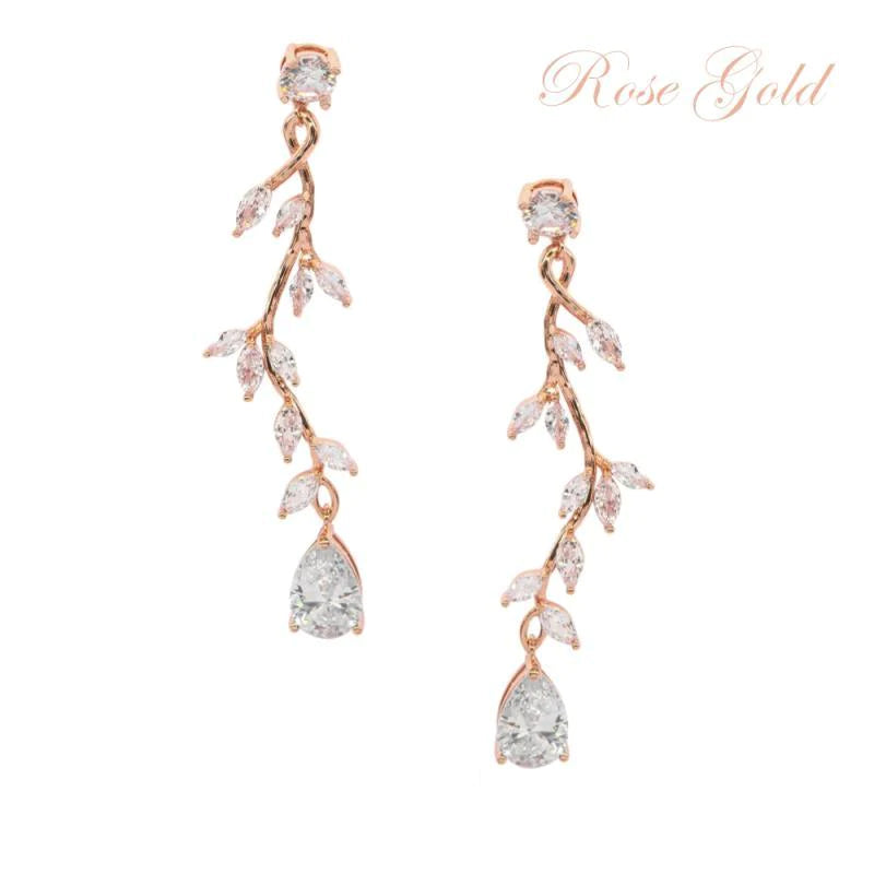Rose Gold Crystal Chandelier Wedding Earrings 7720 - Topknot Tiaras & Veils