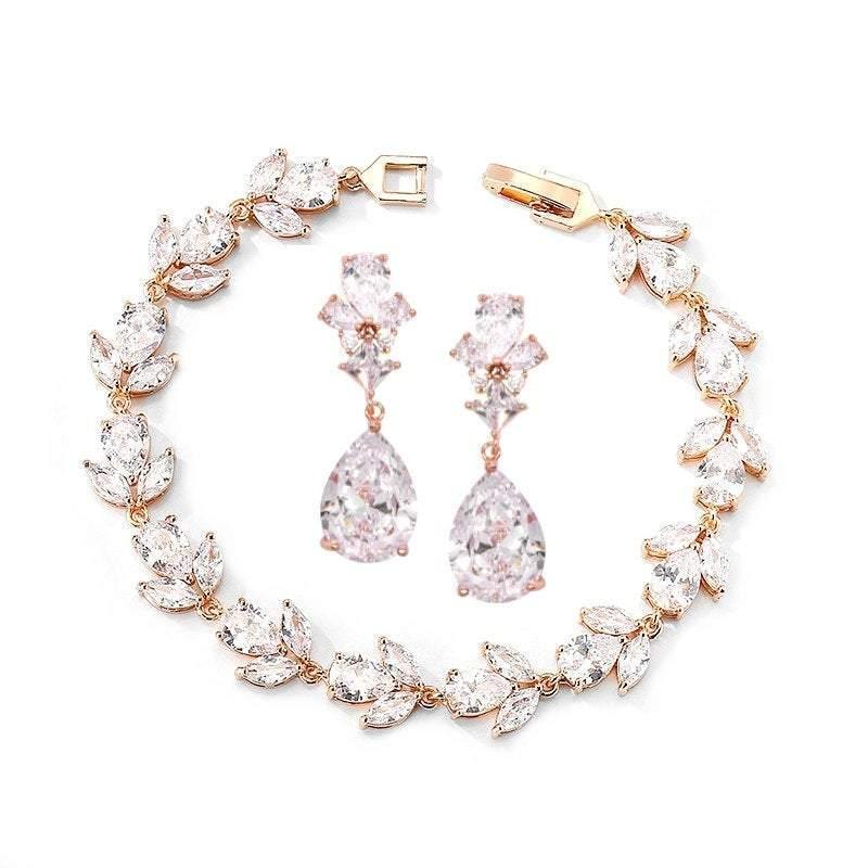 Rose Crystal Wedding Bracelet & Earring Set 7538