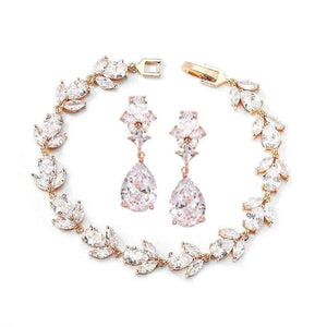 Rose Crystal Wedding Bracelet & Earring Set 7538
