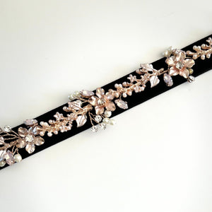 Rose Gold Bridal Belt, Black Wedding Dress Belt Sash TT447