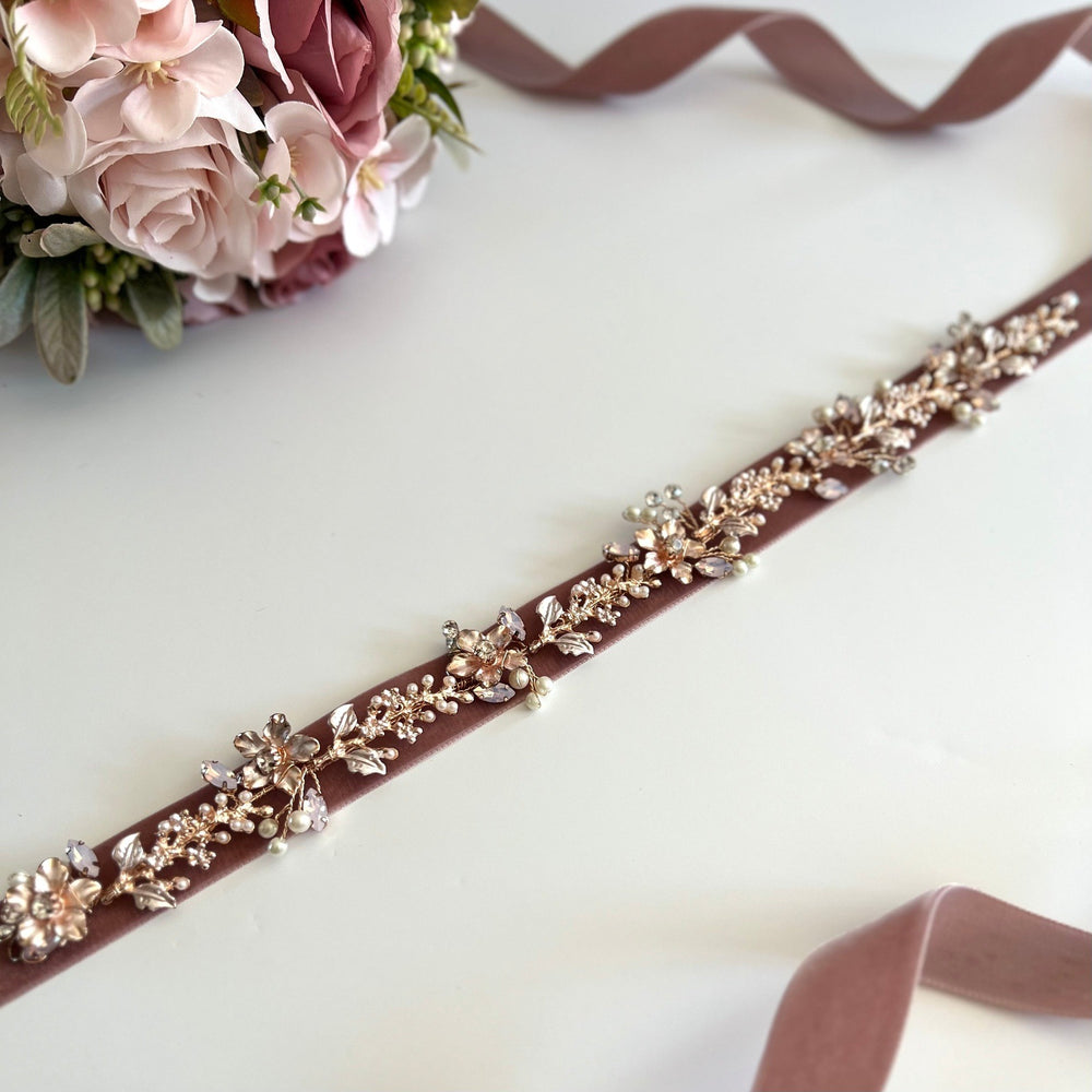 Rose Gold Bridal Belt, Dusky Pink Wedding Belt Sash TT443
