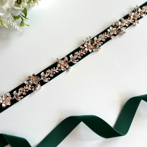 Rose Gold Bridal Belt, Emerald Green Wedding Belt Sash TT442