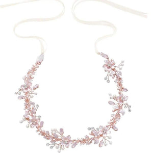 Rose Gold Bridal Hair Vine, Blush Pink Crystals, Ivory Pearls 1606 ***40% OFF***