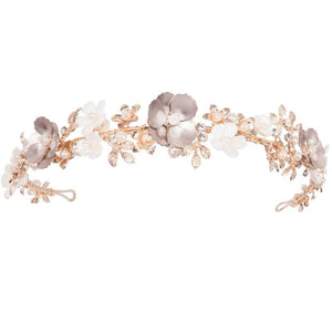 Rose Gold Bridal Headband with Blush Pink Leaves, 7785