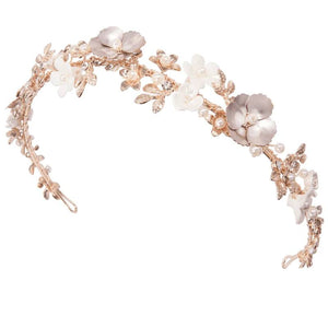 Rose Gold Bridal Headband with Blush Pink Leaves, 7785