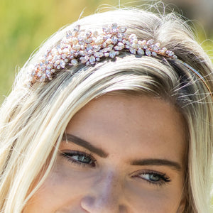 
            
                Load image into Gallery viewer, Rose Gold Bridal Headband with Crystals and Pearls, CHARADE
            
        