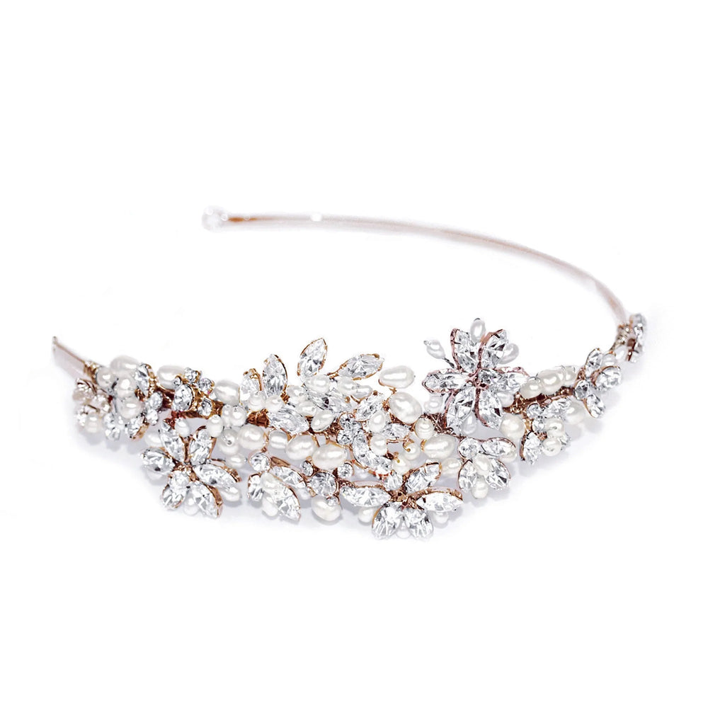 Rose Gold Bridal Headband with Crystals and Pearls, CHARADE