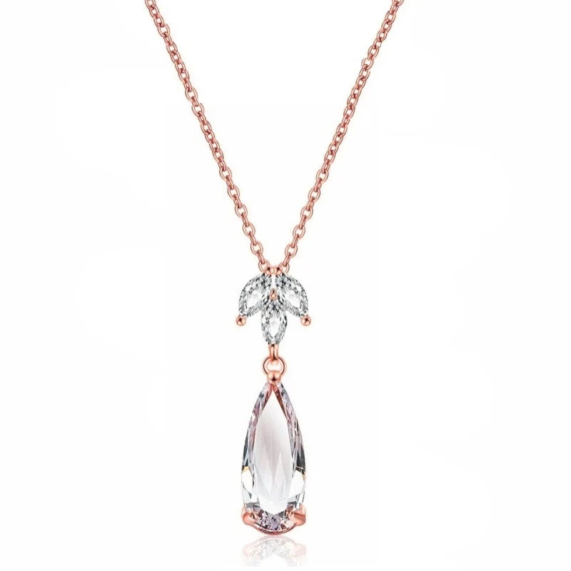 
            
                Load image into Gallery viewer, Rose Gold Crystal Drop Necklace, Bridal Jewellery 9169
            
        