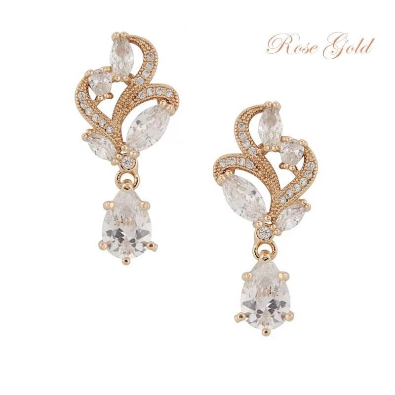 
            
                Load image into Gallery viewer, Rose Gold Crystal Drop Wedding Earrings 1685
            
        