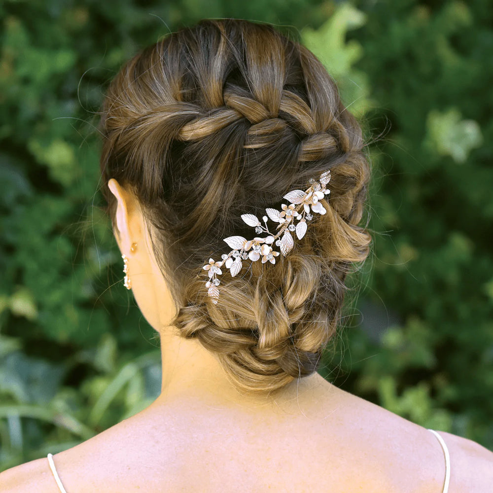 Rose Gold Crystal Enamelled Wedding Hair Clip, Rose Poppy