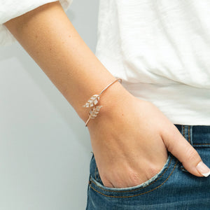 
            
                Load image into Gallery viewer, Rose Gold Crystal Leaf Bangle, Paradiso
            
        