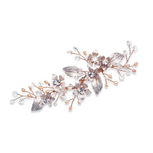 Rose Gold Crystal and Blush Pearl Wedding Hair Clip, Meadowsweet