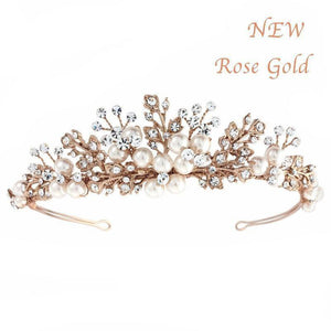
            
                Load image into Gallery viewer, Rose Gold Crystal and Pearl Bridal Tiara, 1451
            
        