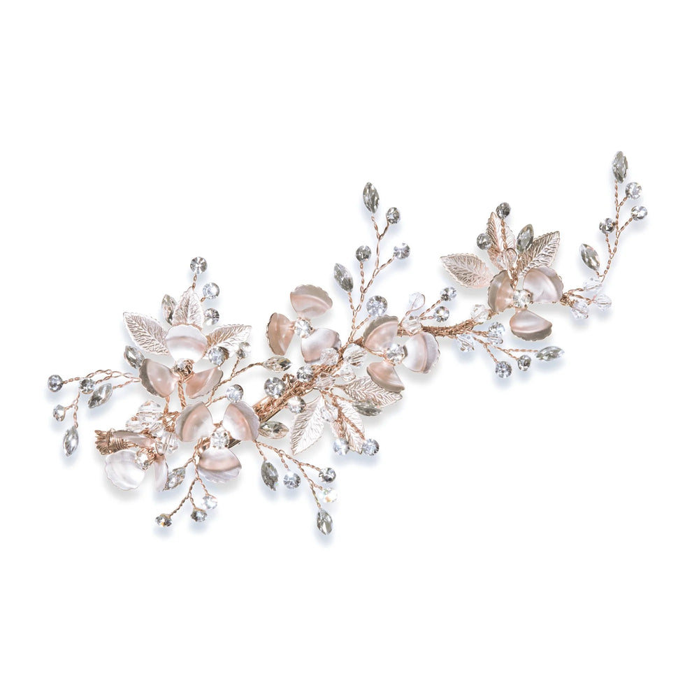
            
                Load image into Gallery viewer, Rose Gold Floral Bridal Hair Clip with Crystals, SIREN
            
        