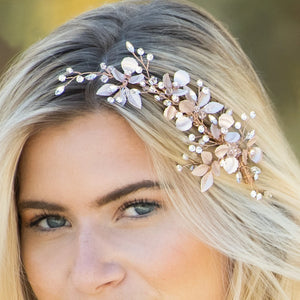 Rose Gold Floral Bridal Hair Clip with Crystals, SIREN
