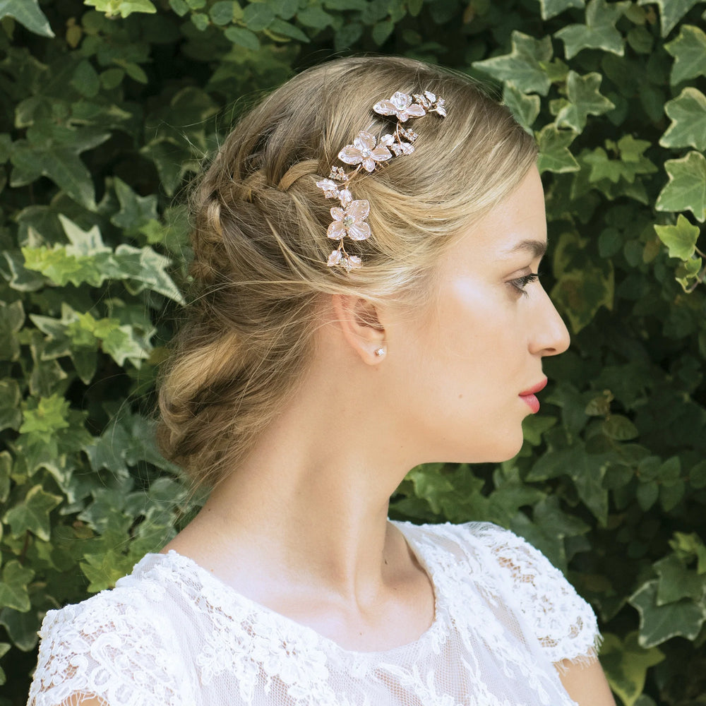 Rose Gold Floral Wedding Hair Comb, Petunia