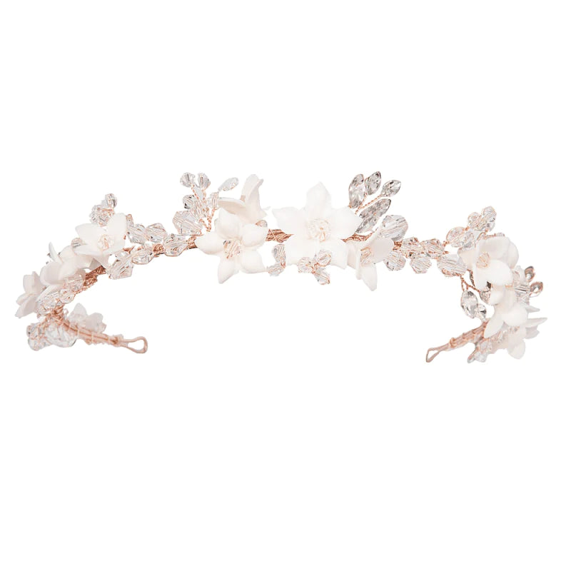 Rose Gold Floral Wedding Headband Crystals, 7834