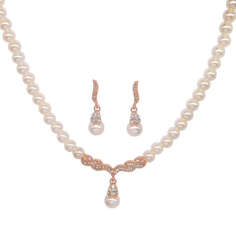 Rose Gold Vintage Inspired Pearl Bridal Jewellery Set 7679