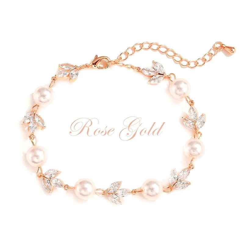 
            
                Load image into Gallery viewer, Rose Gold Wedding Bracelet with Pearls and Crystals 7635
            
        