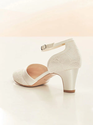 Satin & Lace Wedding Shoe, Low Heel Bridal Shoe, KATI